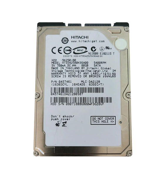 Hitachi 0A57461 Travelstar 5K250 Series 80GB 5400RPM SATA 1.5Gb/S 8MB Cache 2.5-Inch Hard Drive Hitachi Part Number: 0A57461