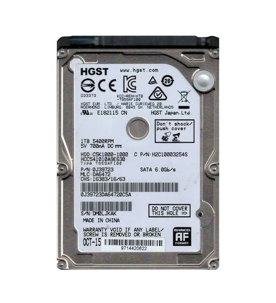 HGST 0J39723 CinemaStar C5K1000 Series 1TB 5400RPM SATA 6Gb/S 32MB Cache 512e (CE) 2.5-Inch Hard Drive HGST Part Number: 0J39723