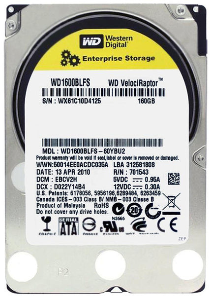 Part No: WD1600BLFS-60YBU2 - Western Digital VelociRaptor 160GB 10000RPM SATA 3Gbps 16MB Cache 3.5-inch Internal Hard Drive (Refurbished)