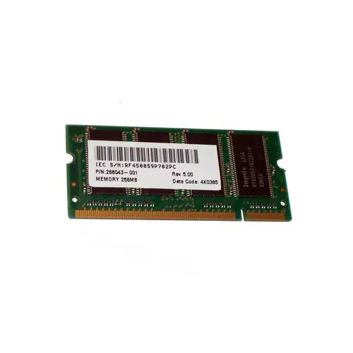 HP 268043-001 256MB DDR-266/PC-2100 SODIMM 200-Pin CL2.5 Dual Rank X16 Non-ECC Unbuffered Memory Module HP Part Number: 268043-001