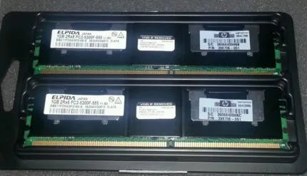HP 397411-B21 2GB Kit (2x1GB) DDR2-667/PC2-5300 FB-DIMM 240-Pin CL5 Dual Rank x8 Fully Buffered Memory Module HP Part Number: 397411-B21
