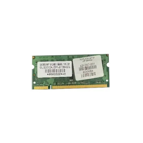 HP 431267-001 512MB DDR2-667/PC2-5300 SODIMM 200-Pin CL5 Dual Rank X16 Non-ECC Unbuffered Memory Module HP Part Number: 431267-001