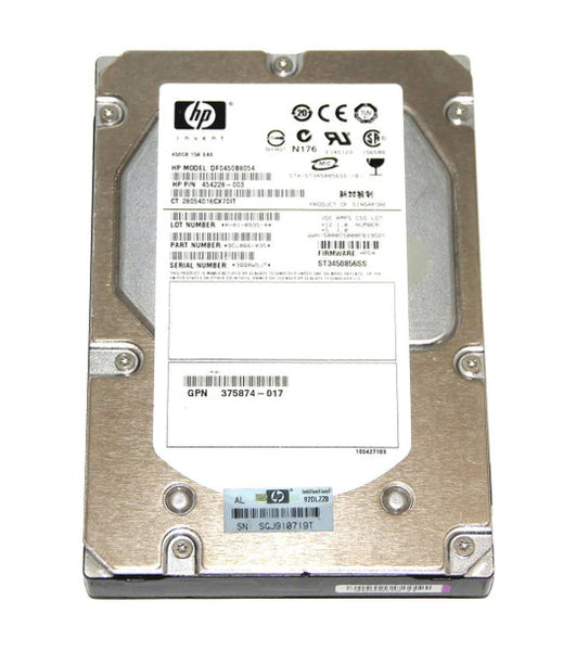 Part No: 454228-003 - HP 450GB 15000RPM SAS 3GB/s Hot-Pluggable Dual Port 3.5-inch Hard Drive