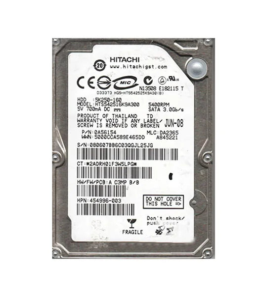 HP 454996-003 160GB 5400RPM SATA 3Gb/s 8MB Cache 2.5-inch Hard Drive HP Part Number: 454996-003