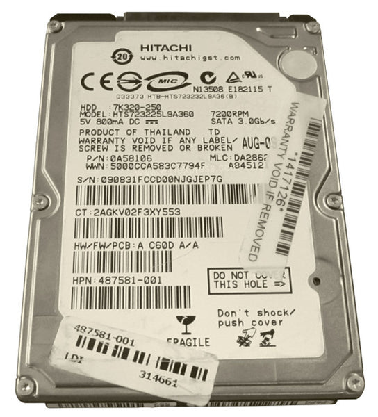 Part No: 487581-001 - HP 250GB 7200RPM SATA 3GB/s 2.5-inch Hard Drive