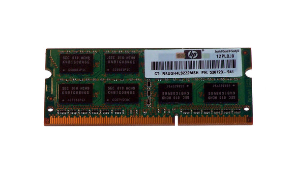 HP 536723-941 2GB DDR3-1333/PC3-10600 SODIMM 204-Pin CL9 Single Rank X8 Non-ECC Unbuffered Memory Module HP Part Number: 536723-941