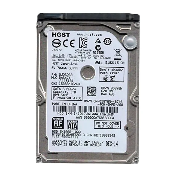 Dell 58Y8N 1TB 5400RPM SATA 6Gb/S 8MB Cache 2.5-Inch Hard Drive Dell Part Number: 58Y8N