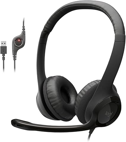 Logitech H390 USB Wired Headset with Noise-Cancelling Microphone – PC, Video Calls, Gaming & Music, Black