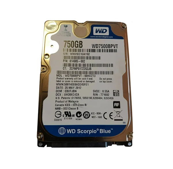 HP 614985-002 750GB 5400RPM SATA 3Gb/S 16MB Cache 2.5-Inch Hard Drive HP Part Number: 614985-002