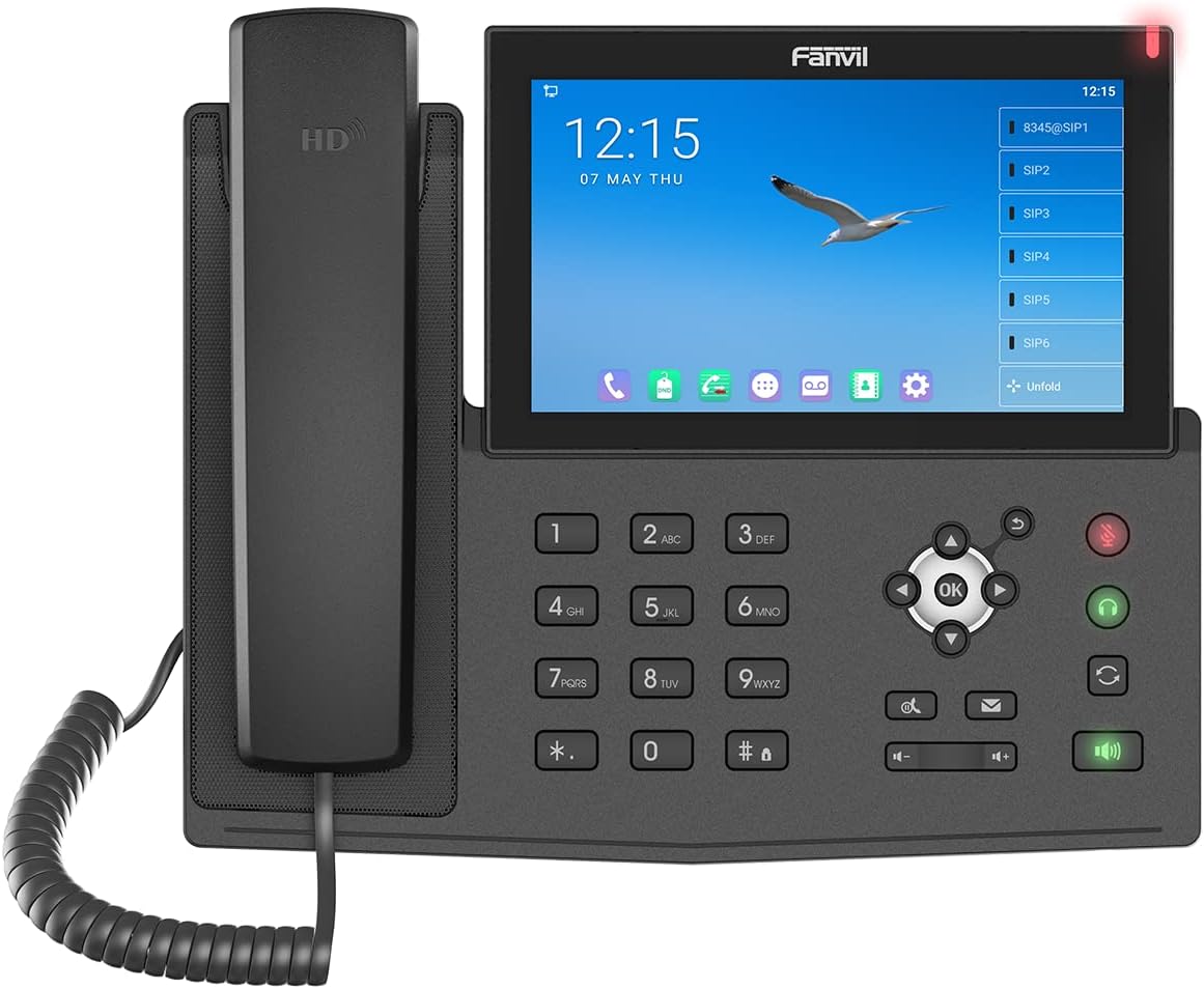 Fanvil X7A Android VoIP Phone, 7-Inch Color Touch Screen, 20 SIP Lines, 802.11ac Wi-Fi, Dual-Port Gigabit Ethernet, Power Adapter Not Included