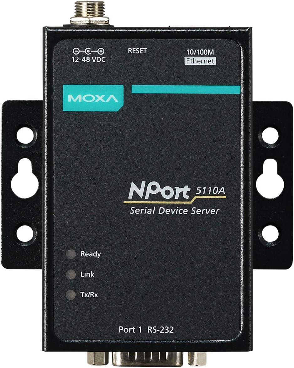 Moxa NPort 5110A - 1 Port Device Server, 10/100 Ethernet, RS-232, DB9 Male, 0 to 60C Operating Temperature