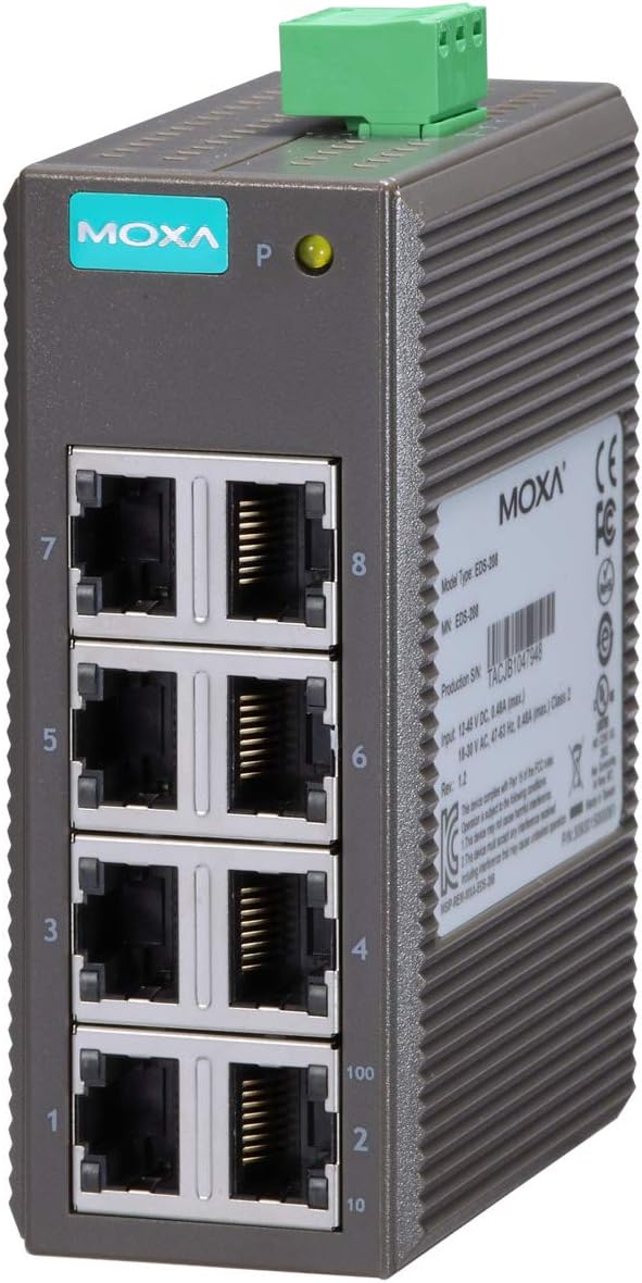 EDS-208 - Moxa 8 Port Entry Level unmanaged Ethernet Switch w/(8) 10/100BTX Ports (Plastic housing) (Power Supply not Included).