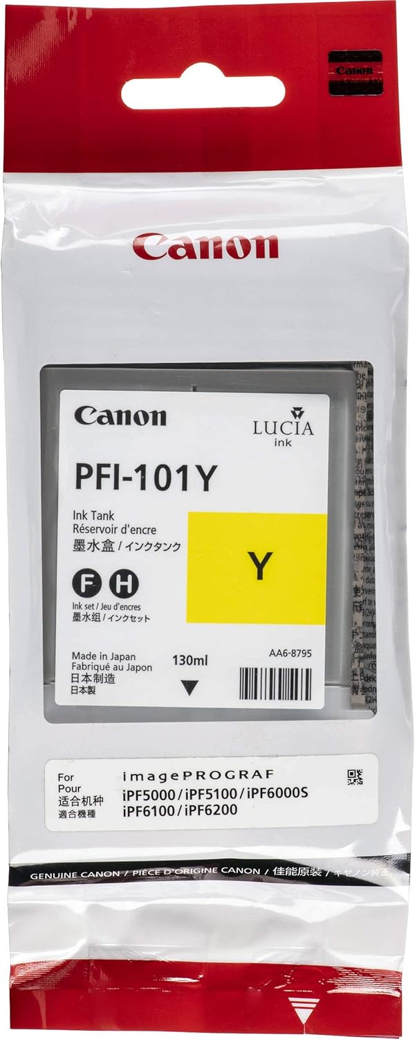 Canon PFI-101Y Yellow Ink Tank (130 mL) – Genuine OEM for imagePROGRAF iPF5000  0886B001AA