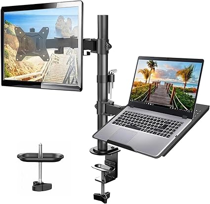 HUANUO Adjustable Single Arm Monitor & Laptop Desk Mount – Heavy-Duty Ergonomic Stand for 32" Screens & Laptops