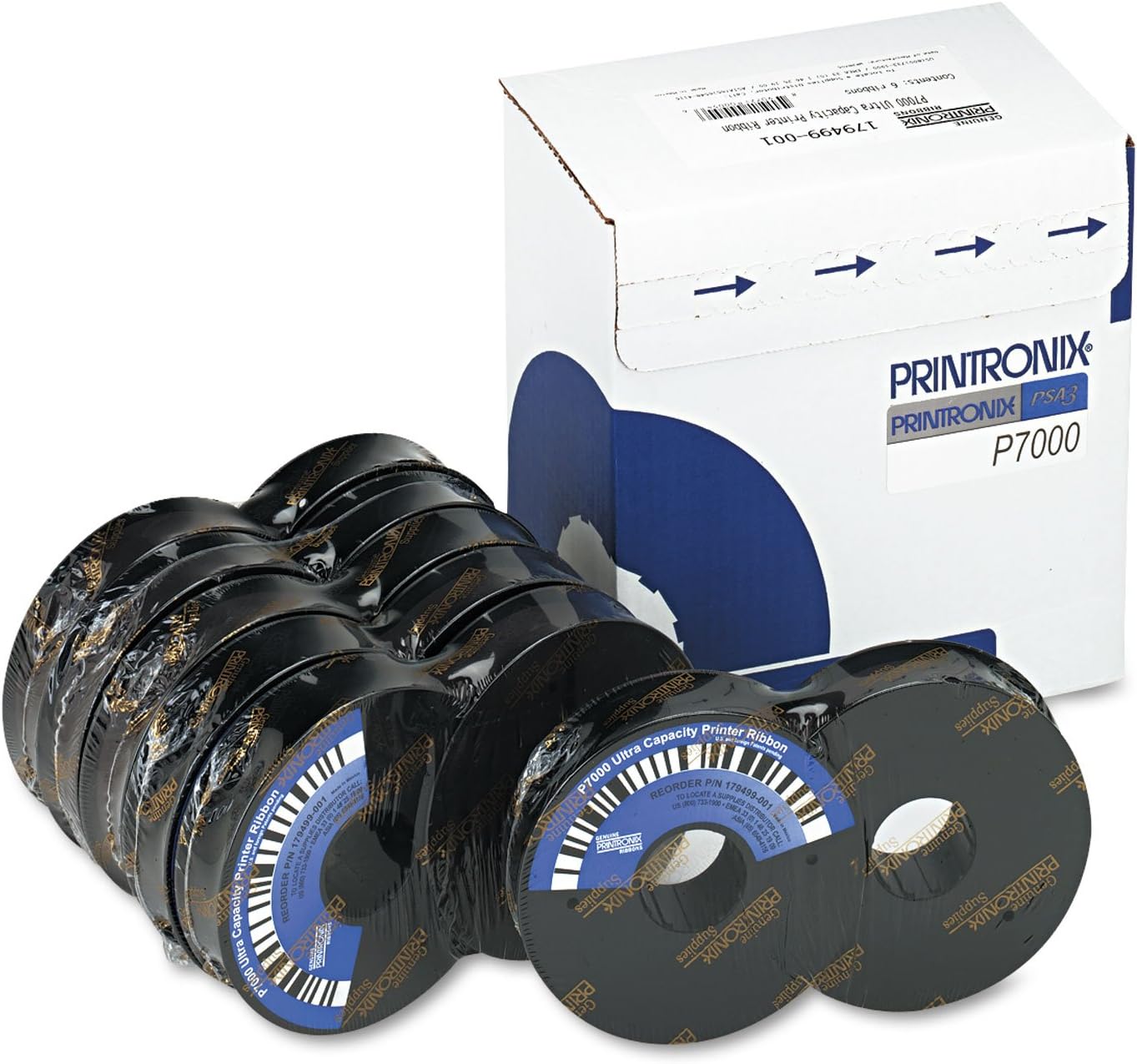 Printronix 179499-001 OEM Ribbon - P7000 P7005 P7010 P7015 P7205 P7210 P7215 P7220 Spool Printer Series Ultra Capacity Ribbon (90M Characters) (6 Rbn/Box) OEM