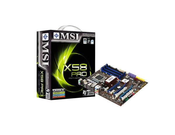 MSI 7522-050 X58 Pro Desktop Board Intel X58 Hyper-Threading Technology Socket B 6.4GT/S 24GB DDR3 SDRAM DDR3-1333/PC3-10600, DDR3-1066/PC3-8500, DDR3-800/PC3-6400 CrossFire ATX MSI Part Number: 7522-050