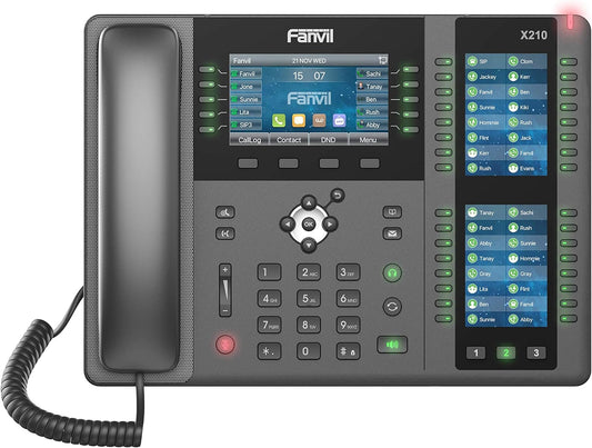 Fanvil X210 Enterprise VoIP Phone, 4.3-Inch Color Display, Two 3.5-Inch Side Color Displays for DSS Keys. 20 SIP Lines, Dual-port Gigabit Ethernet, Power Adapter Not Included