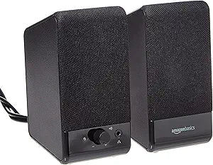 Amazon Basics USB-Powered Computer Speakers – Compact Stereo PC Speakers with Volume Control, Plug-and-Play, Black