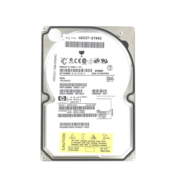 HP A6537-67002 18GB 10000RPM Ultra 160 SCSI 3.5-Inch Hard Drive HP Part Number: A6537-67002