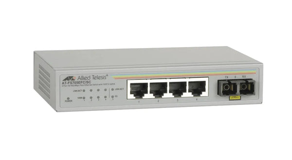 Allied Telesis AT-FS705EFC/SC-40 4 X Ports 10/100Base-TX + 1 X Port 100Base-FX Layer 2 Unmanaged Fast Ethernet Network Switch Allied Telesis Part Number: AT-FS705EFC/SC-40