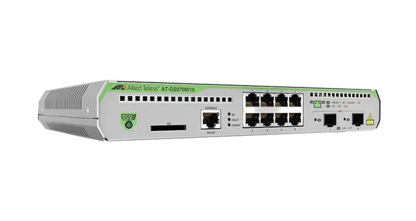 Allied Telesis AT-GS970M/10-20 CentreCOM GS970M Series 8xPorts 1000Base-T + 2xPorts SFP Layer3 Managed Gigabit Ethernet Switch Allied Telesis Part Number: AT-GS970M/10-20