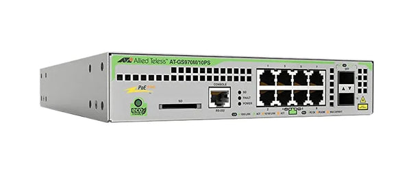 Allied Telesis AT-GS970M/10PS-10 CentreCOM GS970M Series 8xPorts 1000Base-T PoE + 2xPorts SFP Layer3 Managed Gigabit Ethernet Switch Allied Telesis Part Number: AT-GS970M/10PS-10