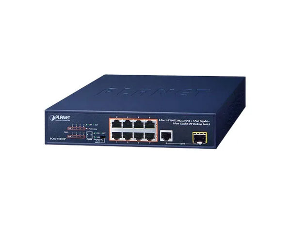 Planet FGSD-1011HP 8 X Ports+ 10/100Base-TX + 1 X Port 1GbE RJ-45 + 1 X Port SFP Desktop Network Switch Planet Part Number: FGSD-1011HP