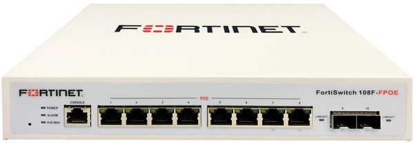 Fortinet FS-108F-FPOE FortiSwitch 8 X Ports 1000Base-T PoE+ + 2 X Combo Gigabit SFP 1U L2 Managed Ethernet Switch Fortinet Part Number: FS-108F-FPOE
