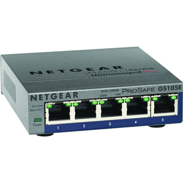 NetGear GS105E ProSafe GS105E 5 X RJ-45 Ports 10/100/1000Base-T Layer 2 Unmnaged Gigabit Ethernet Network Switch Netgear Part Number: GS105E