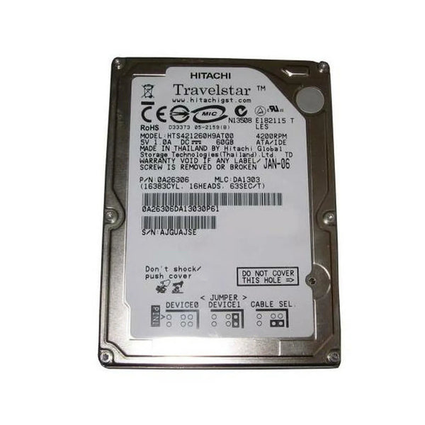 HGST HTS421260H9AT00 Travelstar 4K120 60GB 4200RPM IDE Ultra ATA/100 (ATA-6) 2MB Cache 2.5-Inch Hard Drive HGST Part Number: HTS421260H9AT00