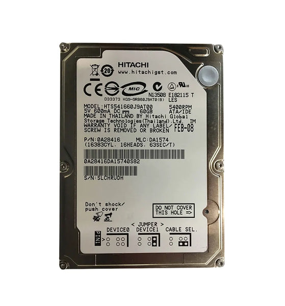 Hitachi HTS541660J9AT00 Travelstar 5K160 Series 40GB 5400RPM SATA 1.5Gb/S 8MB Cache 7-Pin 2.5-Inch Hard Drive Hitachi Part Number: HTS541660J9AT00