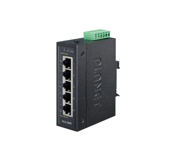 Planet IGS-500T Compact Industrial 5 X Ports 10/100/1000Base-T Rail-Mountable Gigabit Ethernet Switch Planet Part Number: IGS-500T