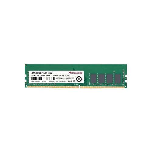 Transcend JM2666HLH-4G 4GB DDR4-2666/PC4-21300 UDIMM 288-Pin CL19 Single Rank X8 Non-ECC Unbuffered Memory Module Transcend Part Number: JM2666HLH-4G