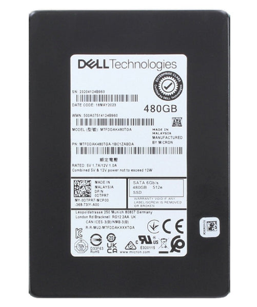 Micron MTFDDAK480TGA-1BC1ZABDA 5400 Pro 480GB Triple-Level Cell Read Intensive SATA 6Gb/S SFF 2.5-Inch Solid State Drive Dell Oem