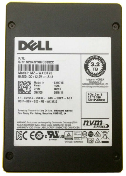 Dell NVJ59 3.2TB Multi-Level Cell PCI Express NVMe 3.0 X4 Write Intensive 2.5-Inch Solid State Drive