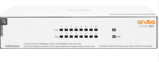 HPE R8R46-61001 Aruba Instant On 1430 Series 1430-8G-PoE 8-Ports 10/100/1000Base-T Class 4 PoE Layer 2 Unmanaged Gigabit Ethernet Network Switch HPE Part Number: R8R46-61001