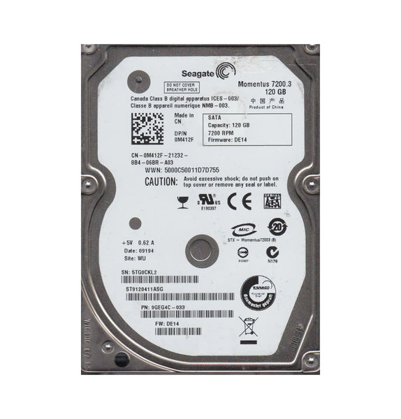 Seagate ST9120411ASG Momentus 7200.3 Series 120GB 7200RPM SATA 3Gb/S 16MB Cache (CE) 2.5-Inch Hard Drive Seagate Part Number: ST9120411ASG