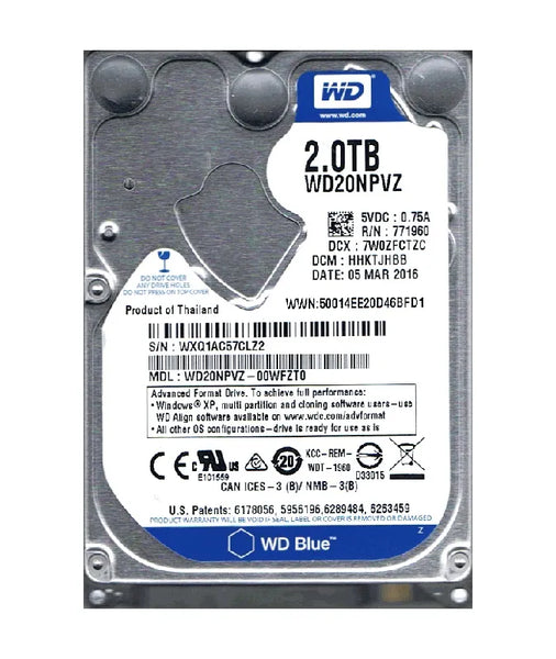 Western Digital WD20NPVZ-00WFZT0 Blue 2TB SATA 5200RPM 6Gb/S 8MB Cache (RoHS) 2.5-Inch Hard Drive Western Digital Part Number: WD20NPVZ-00WFZT0