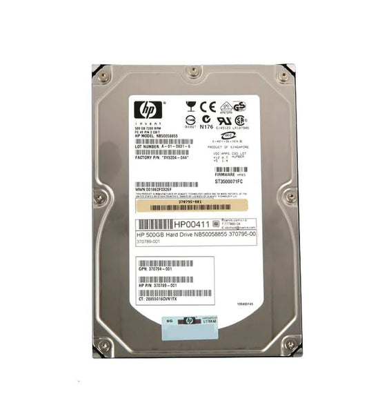 HP 370794 - 001 500GB 7200RPM Fibre Channel 2Gb/S 8MB Cache Hot - Pluggable Dual Port 3.5 - Inch Hard Drive With Tray For StorageWorks EVA HP Part Number: 370794 - 001 - G5 Network GroupServer Hard Drives