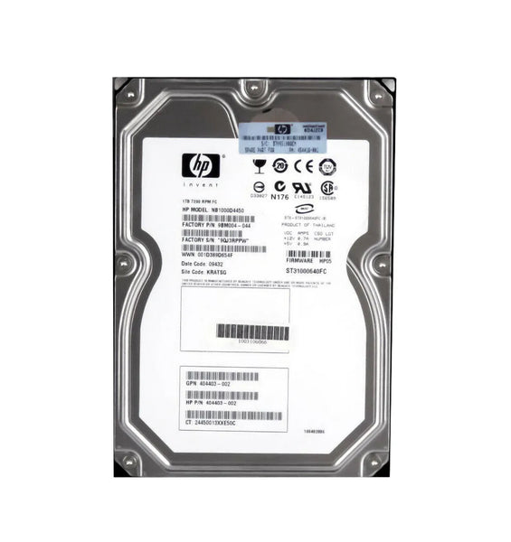 HP NB1000D4450 1TB 7200RPM Fibre Channel 4Gb/S Hot - Pluggable Dual Port 3.5 - Inch Hard Drive For StorageWorks EVA 4000 HP Part Number: NB1000D4450 - G5 Network GroupServer Hard Drives