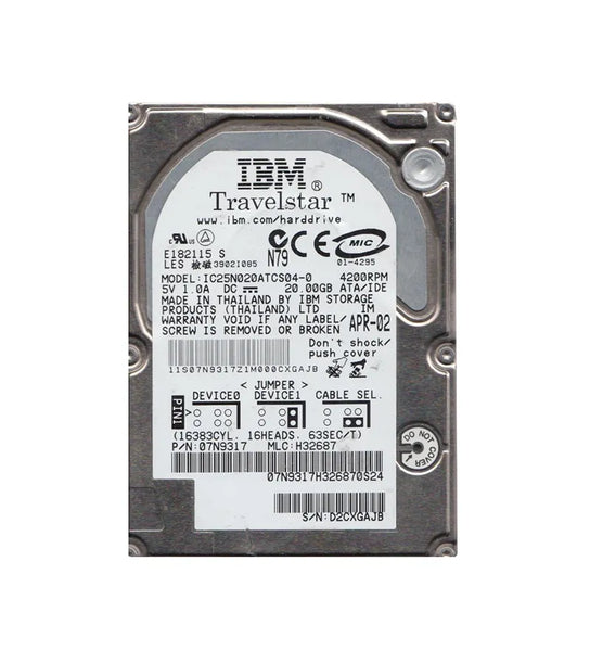 IBM IC25N020ATCS04-0 Travelstar 40GN 20GB 4200RPM IDE Ultra ATA/100 (ATA-6) 2MB Cache 2.5-Inch Hard Drive IBM Part Number: IC25N020ATCS04-0