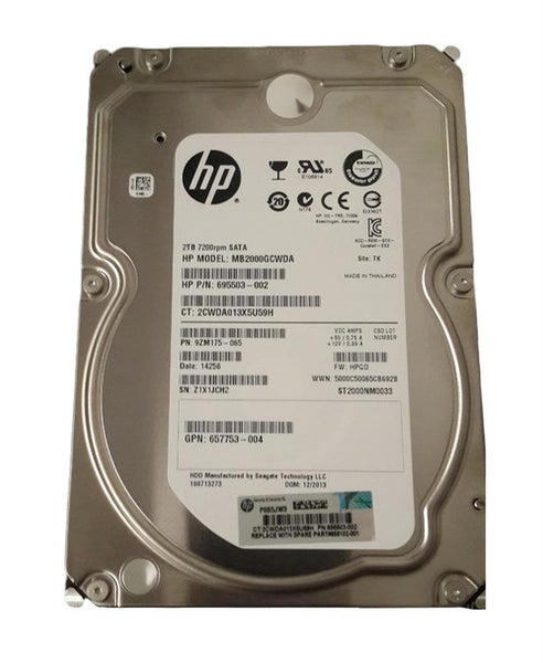 Part No: MB2000GCWDA - HP 2TB 7200RPM SATA 6GB/s MidLine 3.5-inch Hard Drive