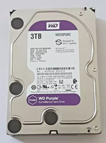 WD Purple 3TB Surveillance HDD | WD30PURZ | 5400 RPM | SATA 6Gb/s | 64MB Cache | 3.5" Internal Hard Drive