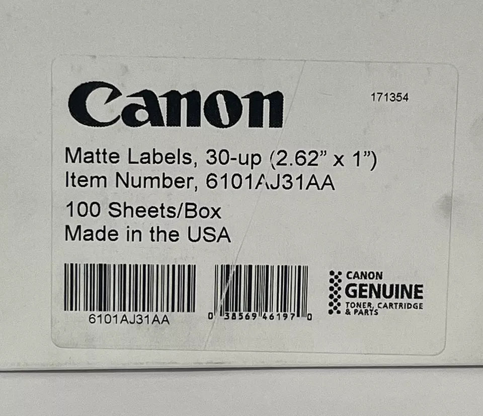 Canon 6101AJ31AA 30-UP Matte Label Sheets – 2.62" x 1", 30 Labels Per Sheet 6101AJ31AA