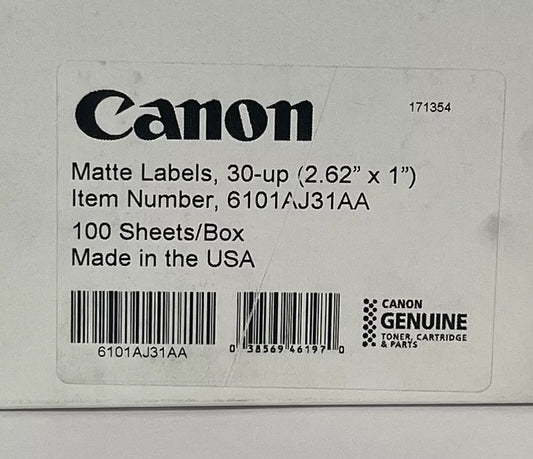 Canon 6101AJ31AA 30-UP Matte Label Sheets – 2.62" x 1", 30 Labels Per Sheet 6101AJ31AA