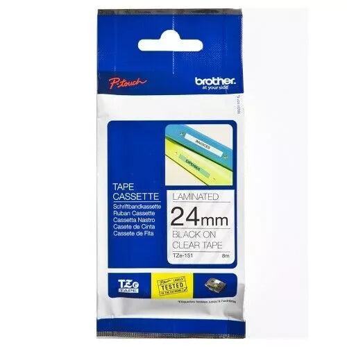 Brother TZ-151 Black on Clear Laminated Tape – 1" x 26.3 ft for P-Touch Labelers TZ151