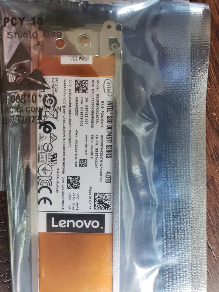 Lenovo Intel SSD DC P4511 4.0TB E1.S PCIe Gen3 Part no: -SSS7A43247- High-Performance Enterprise Storage