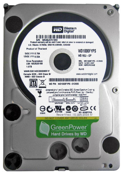 Part No: WD1000FYPS - Western Digital RE2-GP 1TB 7200RPM SATA 3.0Gb/s 16MB Cache 3.5-inch Internal Hard Drive