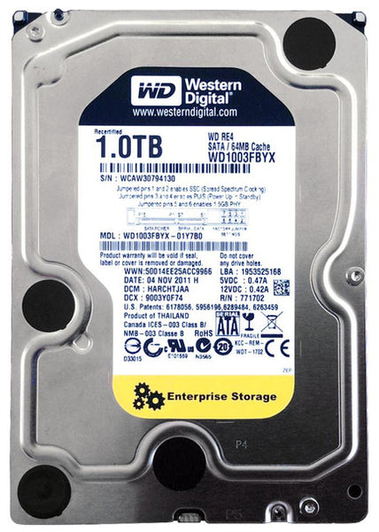 Part No: WD1003FBYX-01Y7B0 - Western Digital RE4 1TB 7200RPM SATA 3GB/s 64MB Cache 3.5-inch Internal Hard Disk Drive
