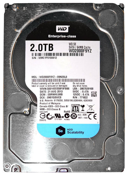Part No: WD2000F9YZ-09N20L0 - Western Digital SE 2TB 7200RPM SATA 6GB/s 128MB Cache 3.5-inch Internal Hard Disk Drive